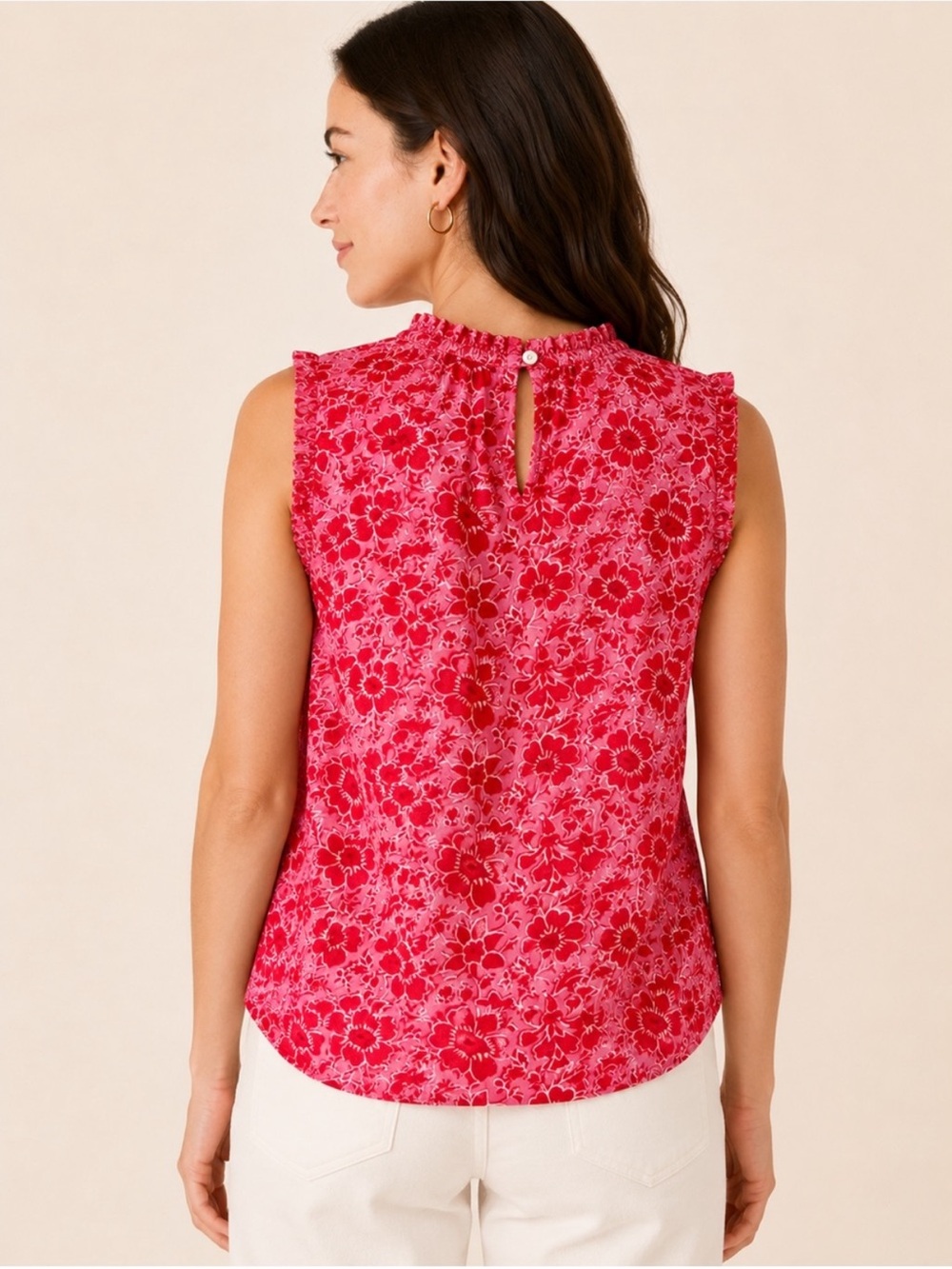 J Crew Linen Floral Ruffle Neck Printed Top Size Medium - Picture 2 of 8